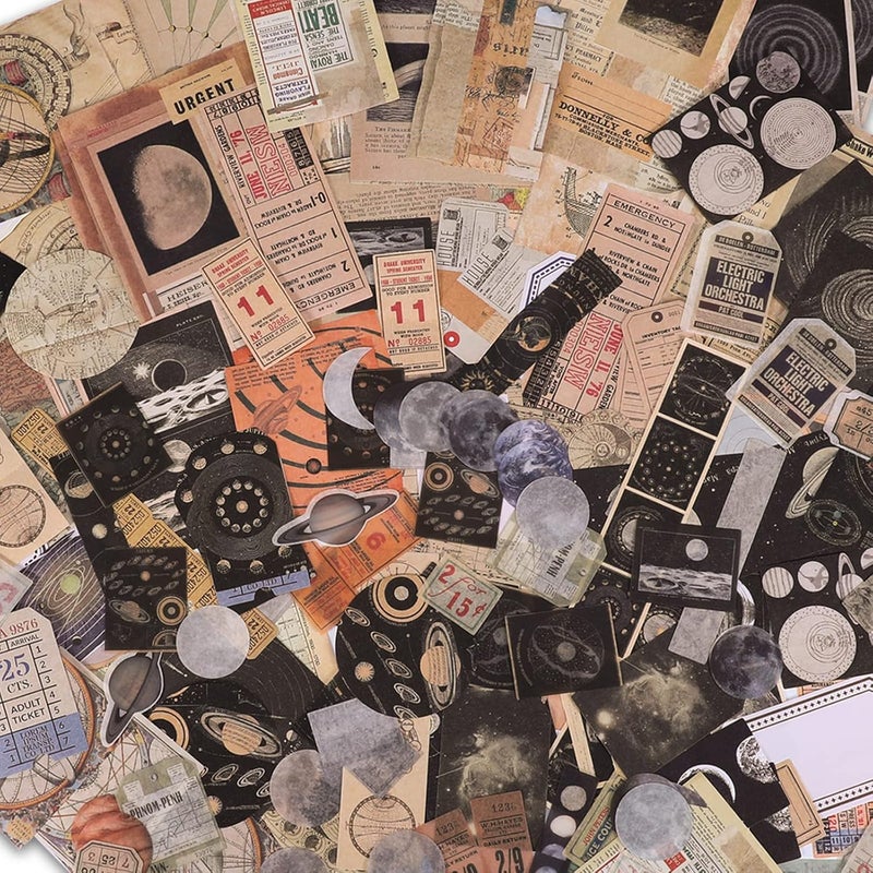 MITINU Scrapbook Supplies Pack (200 Pieces) for Art Journaling Bullet Junk Journal Supplies Planners DIY Vintage Stickers Craft Kits Notebook Collage Album Aesthetic Picture Frames (Celestial) - Image 1